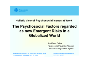 The Psychosocial Factors regarded as new Emergent Risks in a