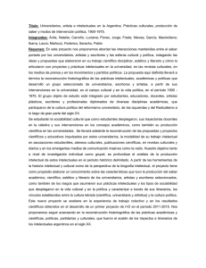 Título: Universitarios, artista e intelectuales en la Argentina
