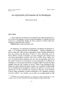 La toponymie préromaine de la Sardaigne