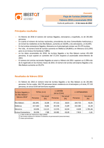 Principales resultados Resultados de febrero 2016 Flujo de Turistas