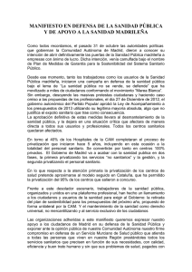 Manifiesto de apoyo Sanidad Publica Madrileña