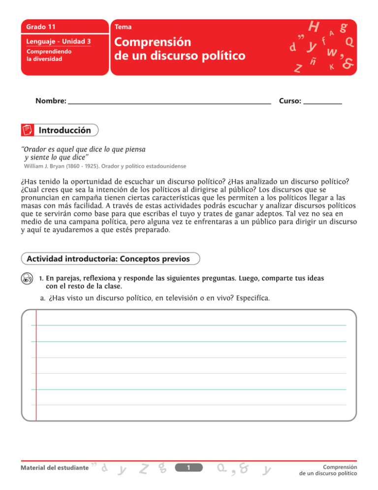 Comprensión De Un Discurso Político - Objetos Cier-sur
