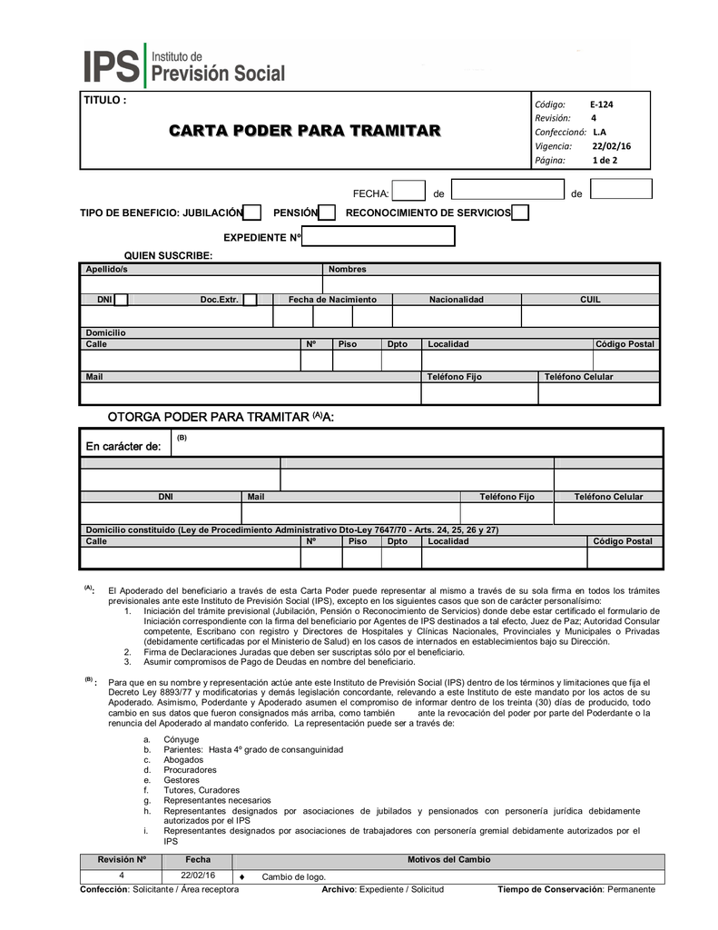 Formulario Carta Poder Para Tramitar Form E 124 6464