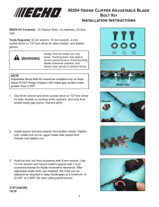 90204 Hedge Clipper Adjustable Blade Bolt Kit Installation