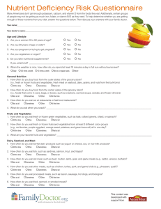 Nutrient Deficiency Risk Questionnaire