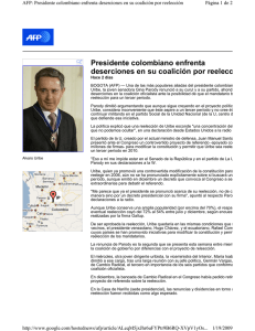 Presidente colombiano enfrenta deserciones en su
