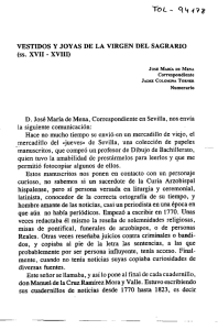 “Vestidos y joyas de la Virgen del Sagrario (ss. XVII