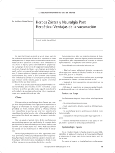 Herpes Zóster y Neuralgia Post Herpética: Ventajas de la