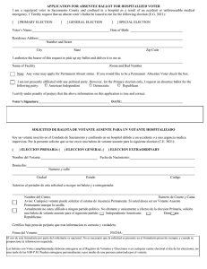 application for absentee ballot for hospitalized voter