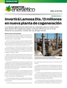 Invertirá Lamosa Dls. 13 millones en nueva planta de cogeneración