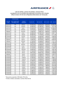 Lista de tarifas y precios Caracas