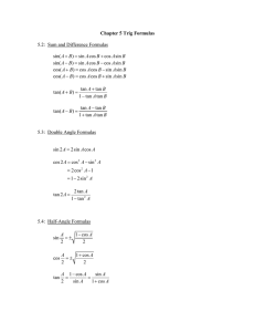 Chapter 5 Trig Formulas 5.2: Sum and Difference Formulas 5.3