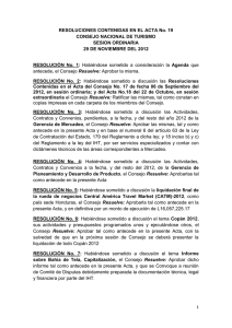 Resoluciones contenidas en Acta No, 19 del 29 Nov 2012