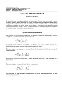 CALCULO DEL TIEMPO DE CONGELACIÓN Ecuaciones