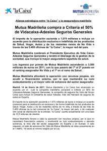 Mutua Madrileña compra a Criteria el 50% de Vidacaixa