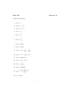 Math 220 February 19 I. Find the derivative: 1. f(x) = π 2. f(x) = x + π