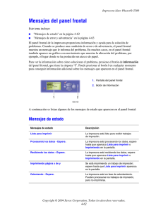 Mensajes del panel frontal