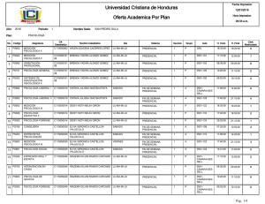 Universidad Cristiana de Honduras Oferta Academica Por Plan