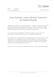 Juan Aranols, nuevo director financiero de Nestlé España