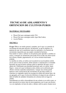 TECNICAS DE AISLAMIENTO Y OBTENCION DE CULTIVOS PUROS