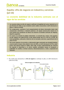 España: cifra de negocio en industria y servicios (jul-16)