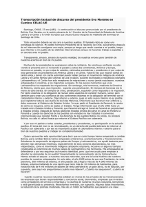 Transcripción textual de discurso del presidente Evo Morales en
