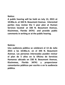 Notice: A public hearing will be held on July 13, 2015 at 10:00a.m. at