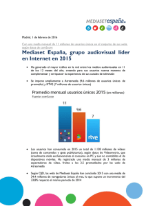 Mediaset España, grupo audiovisual líder en Internet en 2015