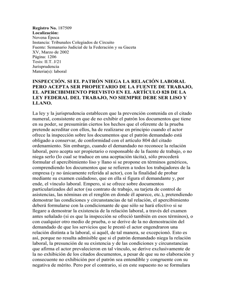 Inspección Si El Patrón Niega La Relación Laboral Pero Acepta Ser 5284