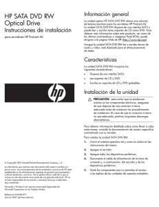 HP SATA DVD RW Optical Drive Instrucciones de instalación para