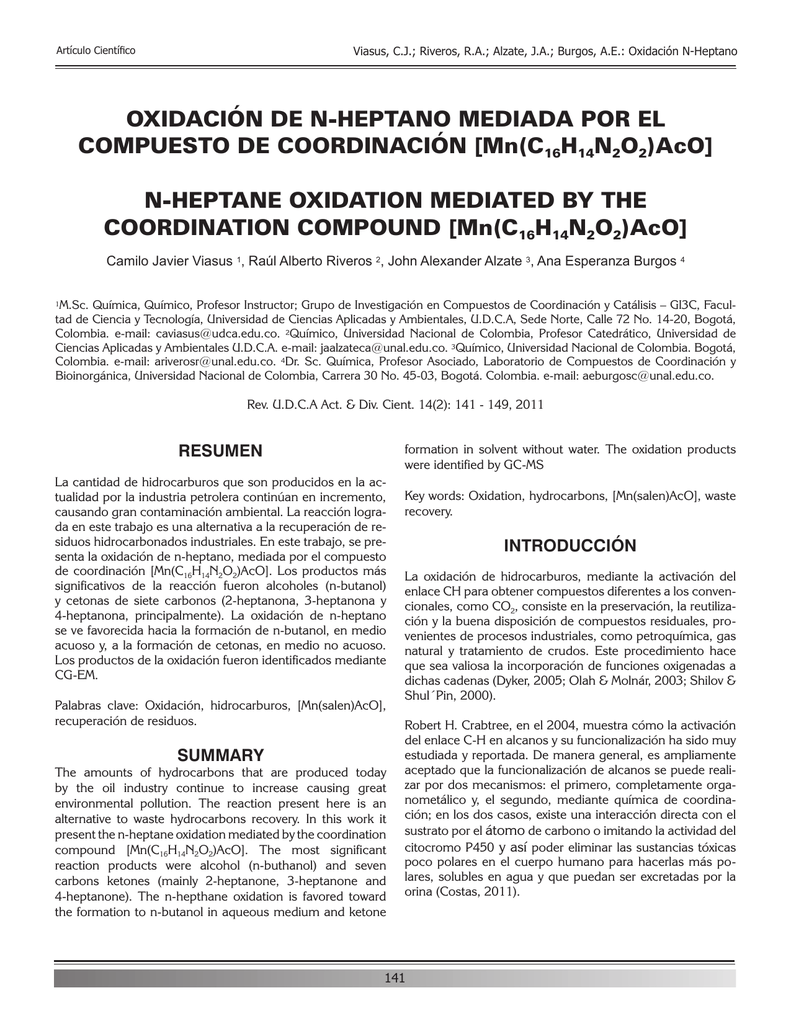 Oxidacion De N Heptano Mediada Por El Compuesto De