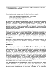 Ciencia y tecnolog&iacute;a para el desarrollo. Una inversi&oacute;n necesaria