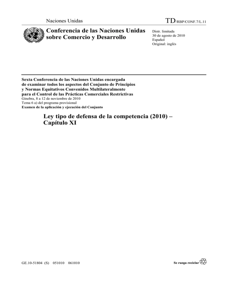 Ley tipo de defensa de la competencia (2010) Capítulo XI Ley tipo de defensa de la competencia (2010) Capítulo XI