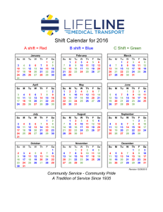 Shift Calendar for 2016