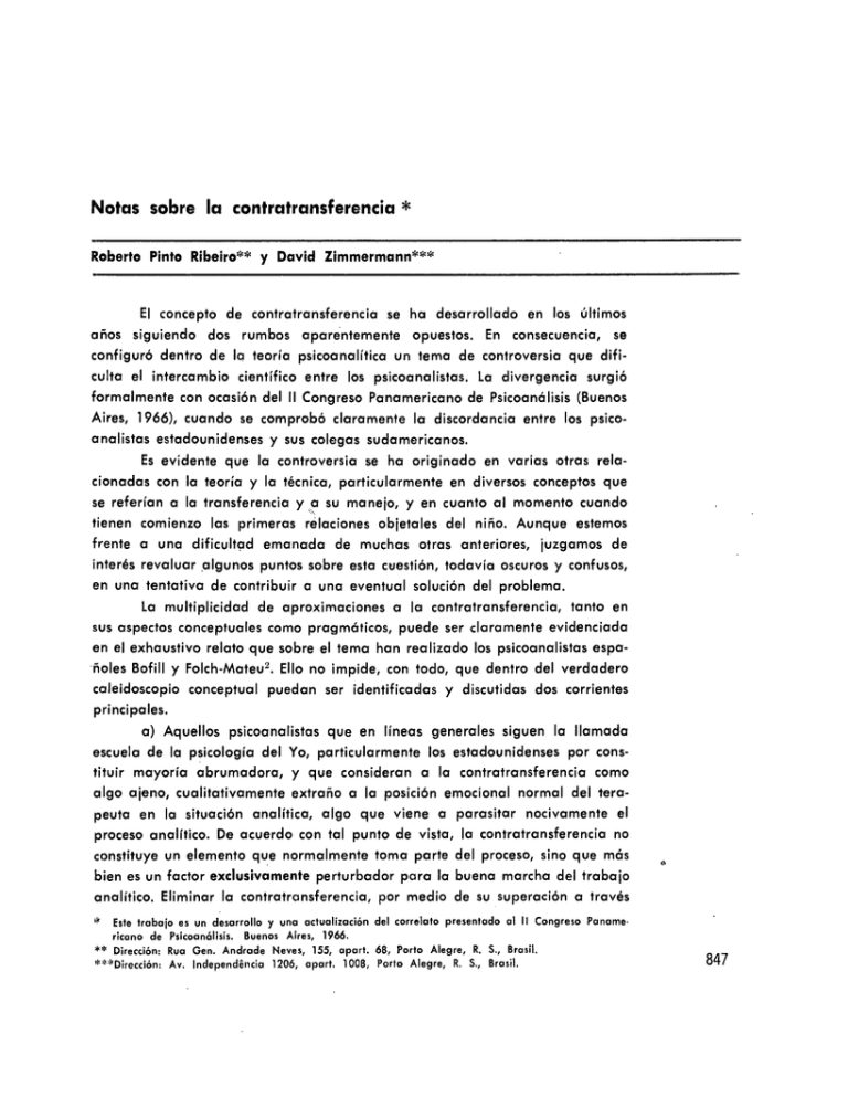 Notas Sobre La Contratransferencia