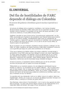 Del fin de hostilidades de FARC depende el diálogo en