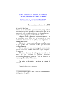 Carta romántica y apócrifa de Morelos a su hijo Juan Almonte desde