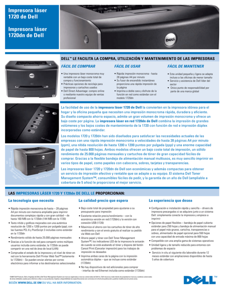 Impresora láser 1720 de Dell Impresora láser 1720dn de Dell