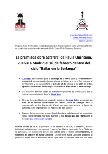 La premiada obra Latente, de Paula Quintana, vuelve a Madrid el
