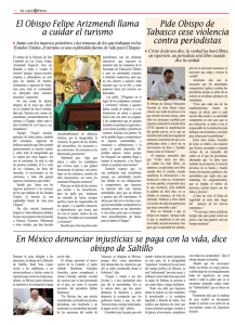 El Obispo Felipe Arizmendi llama a cuidar el turismo En