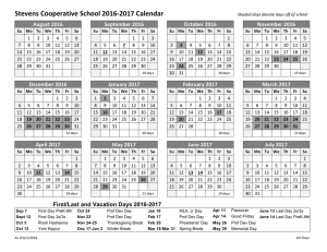 Stevens Cooperative School 2016-‐2017 Calendar Shaded days