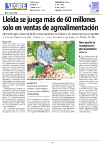 Lleida se juega de 60 millones solo en ventas de agroalimentaci6n