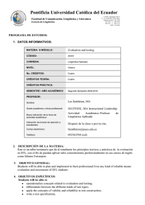 Testing and Evaluation - Pontificia Universidad Católica del Ecuador