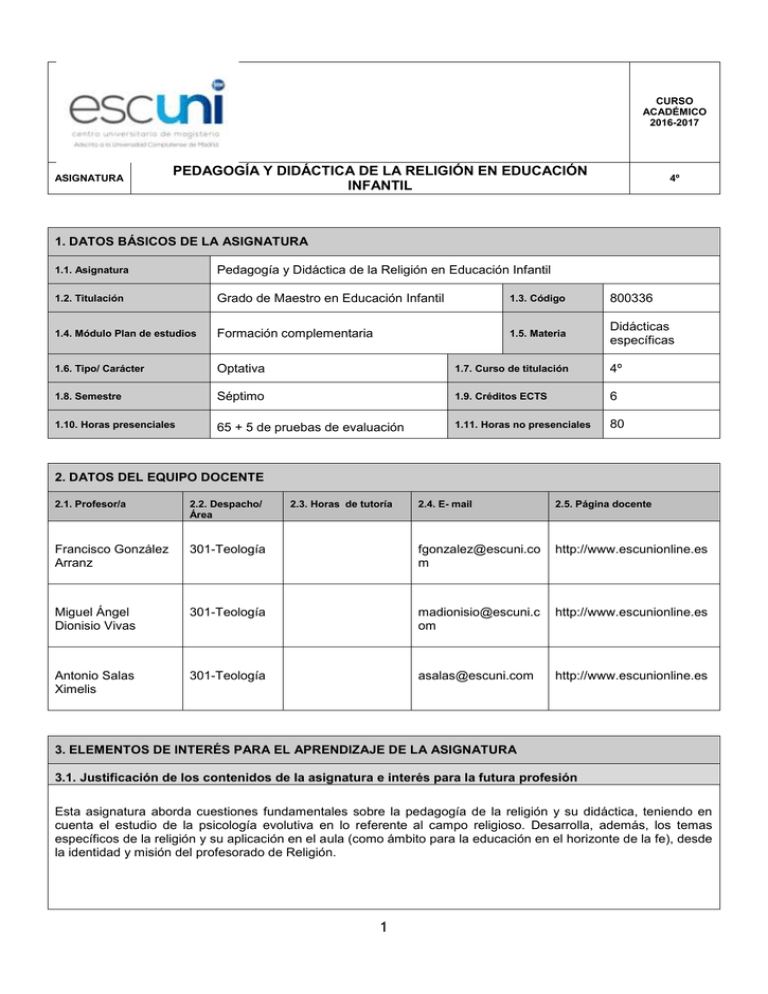 Pedagogía Y Didáctica De La Religión En Educación Infantil