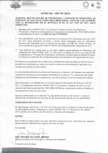 Notificacion por aviso No.106-191-2014 Lisis Alcala