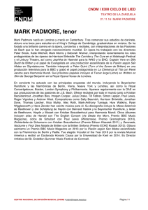 Biografía Mark Padmore - Centro Nacional de Difusión Musical