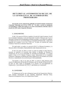 Anteproyecto de Ley, de la Generalitat, de Autoridad del Profesorado.