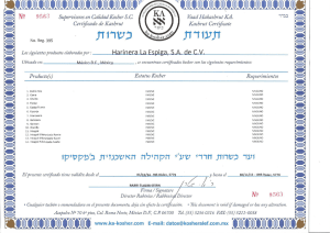 Page 1 Vaad Hakashrut KA. Kashrut Certificate Supervisores en