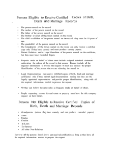 Birth, Death and Marriage Records
