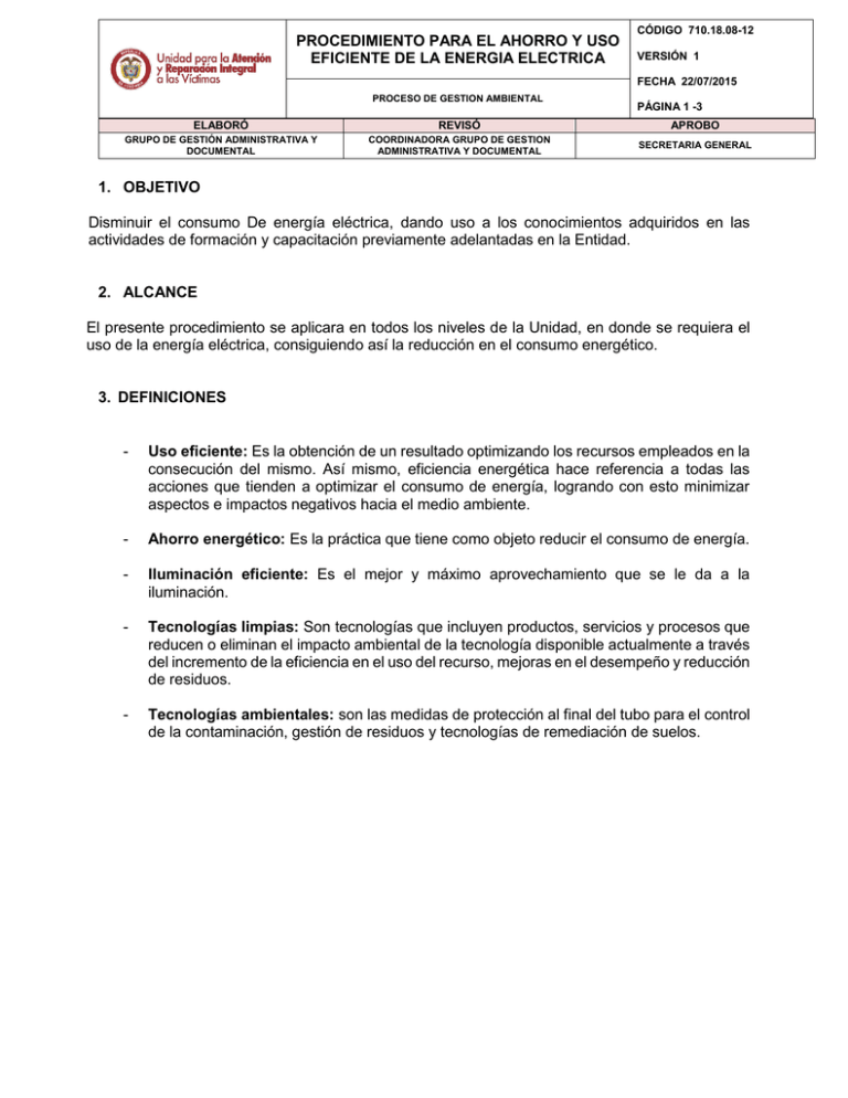 PROCEDIMIENTO PARA EL AHORRO Y USO EFICIENTE DE LA